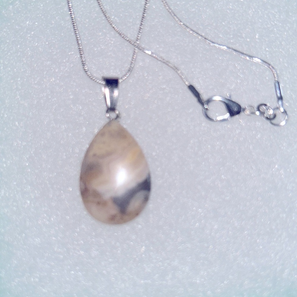 Boho hippie Agate Sterling Silver 16” Necklace
